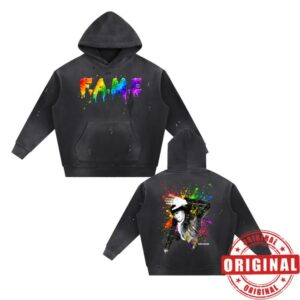kenny Chris Brown Shop Merch FAME 15Th Anniversary Splatter Washed Frayed Fleece Hoodiee