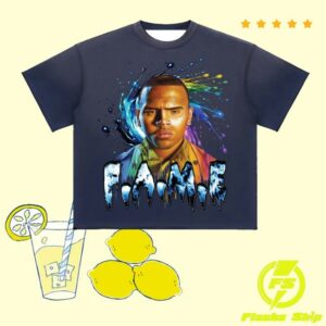 kenny Chris Brown Shop Merch Fame 15Th Anniversary Spiral Sun Fade Raw Edge T Shirt